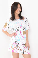 Laser Cut Paint Splatter T-Shirt Dress