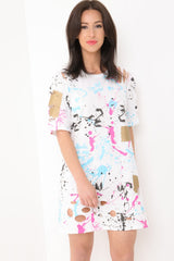 Laser Cut Paint Splatter T-Shirt Dress