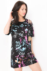 Laser Cut Paint Splatter T-Shirt Dress