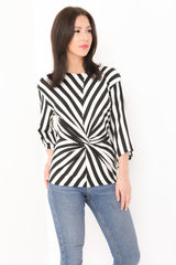 Black & White Striped Twist Front Top