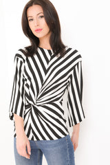 Black & White Striped Twist Front Top