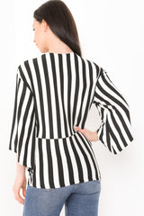 Black & White Striped Twist Front Top