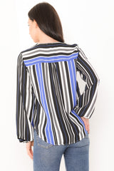 Striped Dip Hem Wrap Front Top