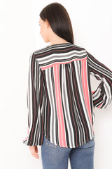 Striped Dip Hem Wrap Front Top