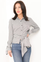 Tie Front And Sleeve Striped Shirt