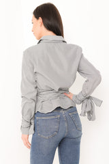 Tie Front And Sleeve Striped Shirt