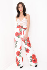 Rose Print Wide Leg Paper Bag Trousers