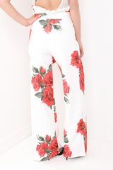 Rose Print Wide Leg Paper Bag Trousers