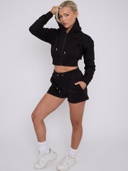 Cropped Zip Up Hoodie & Shorts Fleece Co-ord