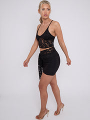 Lace Detail Slinky Crop Top & Mini Skirt Co-ord