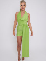 Lurex Halfter Cowl Hals geraumeltes Kleid mit drapierten Details