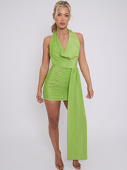 Lurex Halfter Cowl Hals geraumeltes Kleid mit drapierten Details