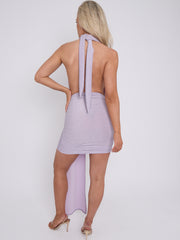 Lurex Halfter Cowl Hals geraumeltes Kleid mit drapierten Details