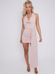 Lurex Halfter Cowl Hals geraumeltes Kleid mit drapierten Details