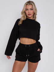 Seam Detail Oversized Crop Top & Shorts Fleece Co-ord