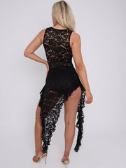 Lace Detail Asymmetric Bodycon Dress