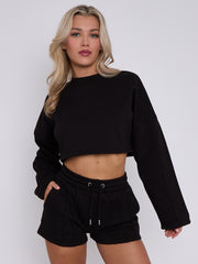 Seam Detail Oversized Crop Top & Shorts Fleece Co-ord
