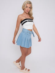 Belted Ribbed Bandeau Crop Top