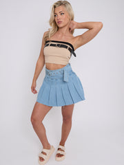 Belted Ribbed Bandeau Crop Top