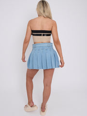 Belted Ribbed Bandeau Crop Top