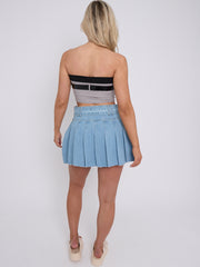 Belted Ribbed Bandeau Crop Top