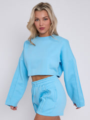 Seam Detail Oversized Crop Top & Shorts Fleece Co-ord