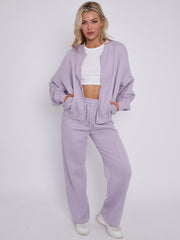 Oversized Bomber Style Fleece Zipper Co-ord