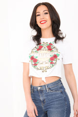 Floral L'AMOUR Slogan Glitter Crop Top