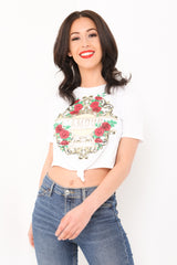 Floral L'AMOUR Slogan Glitter Crop Top
