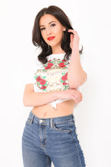 Floral L'AMOUR Slogan Glitter Crop Top