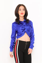 Draai front bijgesneden satijnen shirt