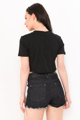 Floral L'AMOUR Slogan Glitter Crop Top