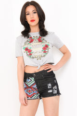 Floral L'AMOUR Slogan Glitter Crop Top