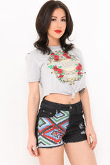 Floral L'AMOUR Slogan Glitter Crop Top