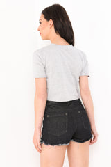 Floral L'AMOUR Slogan Glitter Crop Top