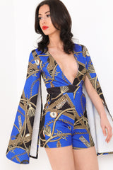 Rope Print Split Sleeve Romper