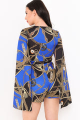 Rope Print Split Sleeve Romper