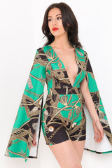Rope Print Split Sleeve Romper