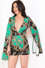 Rope Print Split Sleeve Romper