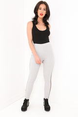 Green & Red Side Stripe Ribbed Leggings