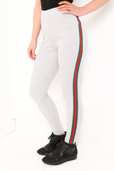 Green & Red Side Stripe Ribbed Leggings