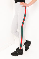 Green & Red Side Stripe Ribbed Leggings