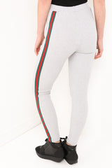 Green & Red Side Stripe Ribbed Leggings