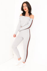 Side Stripes Ribbed Bardot Loungewear