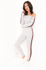 Side Stripes Ribbed Bardot Loungewear