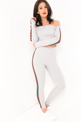 Side Stripes Ribbed Bardot Loungewear