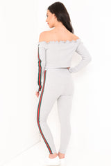 Side Stripes Ribbed Bardot Loungewear