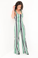 Breed been gestreepte jumpsuit