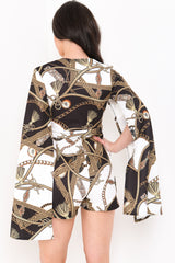Rope Print Split Sleeve Romper