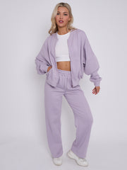 Oversized Bomber Style Fleece Zipper Co-ord